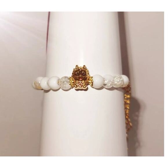 Red White Wire Bracelet w beaded Dragon and Winged Dangle Charms #971 - Picture 4 of 5